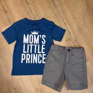 The Children's Place Blue "Mom's Little Prince" Tee & Gray Shorts Set